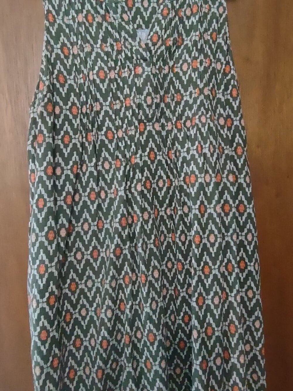 Sonoma Sleeveless Green & Orange IKAT Linen Blend Dress With Pockets XXL